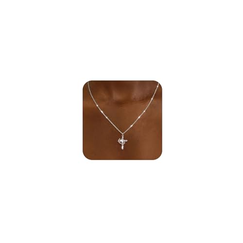 Cross Necklace for Women - Dainty Necklaces Trendy Small 14K Gold Plated Hypoallergenic Infinity Crown Cross Cubic Zirconia Pendant Box Rope Chain Necklace for Women Non Tarnish Jewelry Gift