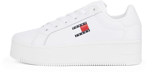Basket plateforme cuir Tommy Hilfiger tennis de luxe en cuir véritable blanc