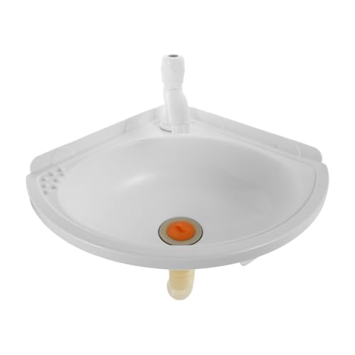 Operitacx Lavabo Esquinero Pequeño Blanco con Grifo Fregadero de Pared Plástico para Baños y Diseño Compacto y Montaje Seguro para Optimizar Reducidos