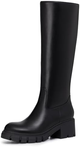 Athlefit Black Knee High Boots for Women Platform Chunky Heel Tall Boots Round Toe Winter Dress Long Booties Size 6