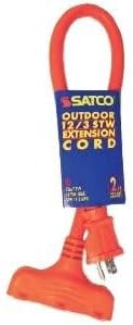 12 Pack Satco 93-5030 2' Orange 3-Outlet Power Block Heavy Duty Outdoor Extention Cord (12-3 STW)
