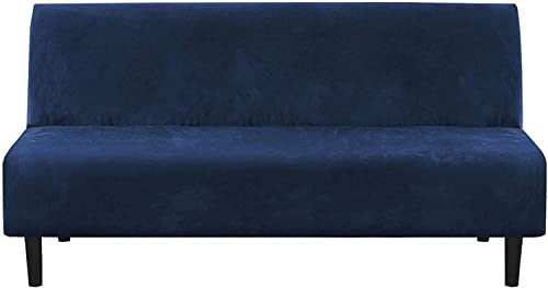 Funda de sofá sin brazos, funda elástica para sofá de 3 plazas, 173-212 cm, protector de sofá de terciopelo para sala de estar (azul marino)