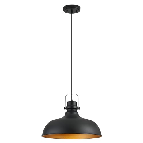 Image of Black Farmhouse Pendant Lights for Kitchen Island 16 Inch | ETL Certificate,Industrial Adjustable Height Vintage Dome Hanging Light Fixtures for Barn,Dining Room 1 Pack