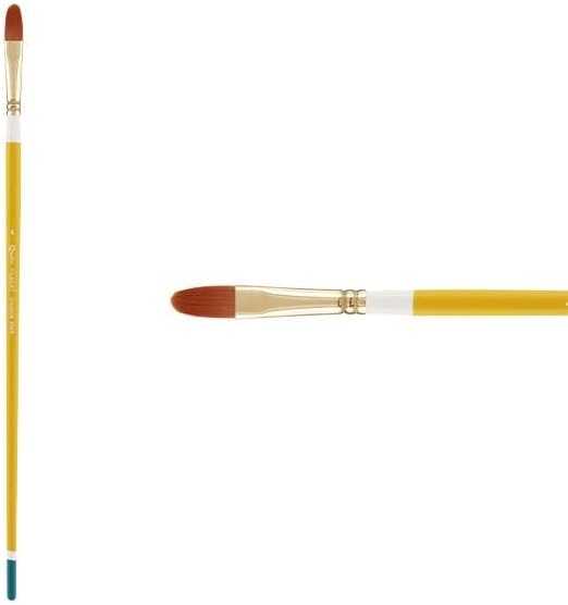 Creative Mark Qualita Golden Taklon Long Handle Paint Brush for Acrylics, Oils, Fine Art, Heavy Bodied Media - Single Brush - [Filbert - Size 4]