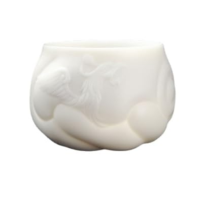 BACIONWhite Dragon and Phoenix Auspicious Relief Cup Master Cup, Capacity: 3.7oz (White3)