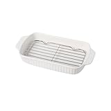 birene Auflaufform Keramik-Grillpfanne for den Haushalt mit Ölabtropfnetz, doppelwandig, ideal for Backen von hochwertigem Reis, auch for Dampfgarer geeignet.(White)