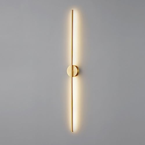 RXPVUXE Modern Linear Wall Lamp Brushed Brass LED Wall Sconce Acrylic Lampshade, Minimalist Copper Wall Lighting Fixture Antique Brass Bathroom Vanity Light Hardwired Bedroom Hallway Sconces