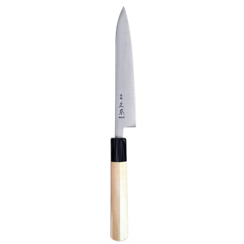 Masamoto Sw Japanese Petty Knife With Sheath 6.5" (165Mm) Made In Japan, Professional Kitchen Utility Knife For Fruit And Vegetable, Ultra Sharp Swedish Stainless Steel Blade, Wood Wa Handle #TOP2