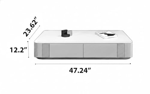 Image of WOODEN SPACE Jaguar Modern Marble Top Coffee Table with Storage | 47.24 Inch Rectangular Centre Table for Living Room | High Gloss Finish (Golden White)