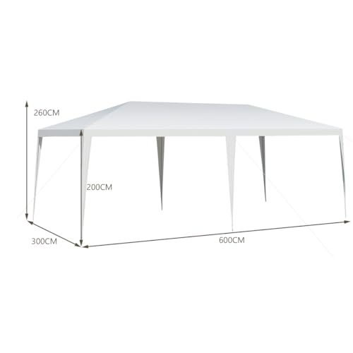 HOMASIS Carpa de jardín Impermeable, Carpas de Exterior Fabricadas con Tubos de Hierro y Tejidos de PE, Cenador Plegable con Cuerdas y estacas protección UV, para Fiestas, Bodas, Blanco (6x3m) - imagen 3