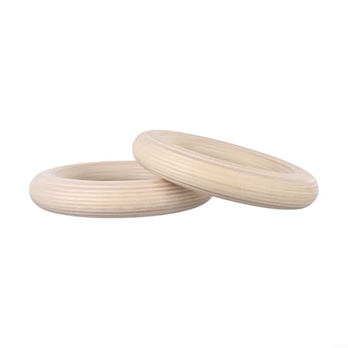2PCS Gymnastics Rings Birch Wood Gym Rings with Adjustable Straps for Home Gym Training, Workout, Calisthenics, Pull Up, Non-Slip Sweat-Absorbent Exercise (28mm 15cM)