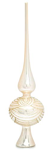 SIKORA SP6 Highlights Christbaumspitze aus Glas mit Glitzer Verzierung 2 Größen, Farbe:Champagner, Größe:H ca. 29 cm (für Bäume von ca. 120 bis 170 cm)