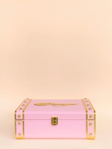 Image of Personalized Leather Keepsake Box with Pink Finish | Acrylic Gold Name | Premium MDF Wood Memory Chest | Size: 10 * 7 * 3.5inch