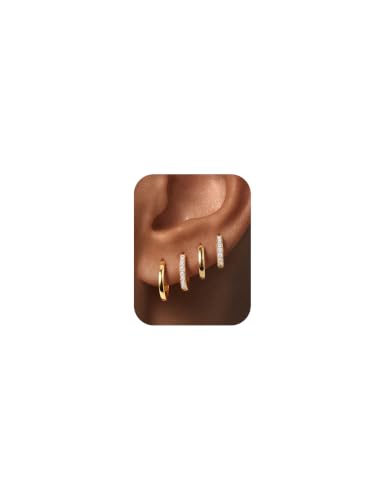 M MOOHAM Huggie Hoop Earrings for Women Teen Girls, 14K Gold Plated - image 1