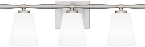 Quoizel Brindley Bath Vanity Lights, 23 Inch 3-Light Brushed Nickel Transitional Bathroom Lighting Fixtures Over Mirror, Opal Etched Glass Shades, Wall Mount Light for Bathroom