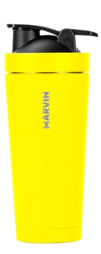 MARVIN THE SHAKED – Termo Batidor Acero Inoxidable 750 ml – Conserva frío 12 horas – Conserva calor 8 horas – Diseño Premium para Smoothies, Protein Shakes y Estilo Activo – Sin BPA (Champ)