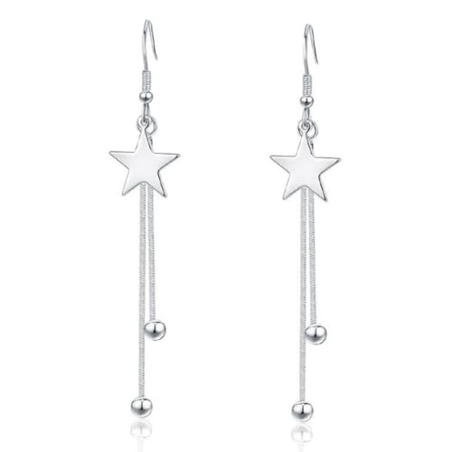 HZAOPZE 1 par Pendientes de Plata de Ley 925 con Forma de Hoja Ondulada y Cadena Larga para niñas y Mujeres, Pendientes Colgantes de Estrella, Pendientes de Borla Largos hipoalergénicos.
