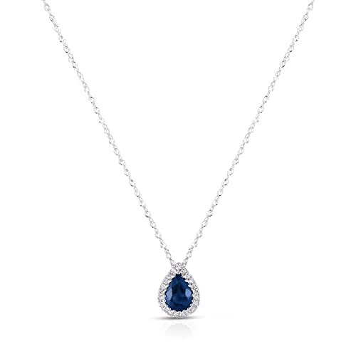 14K White Gold Genuine Sapphire 7/8Ct with Diamonds Teardrop Pendant Necklace4