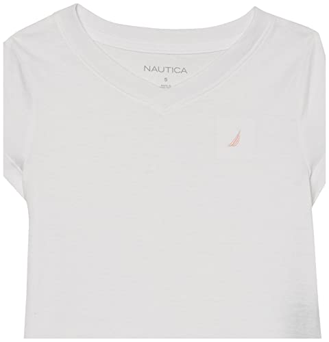 Image of Nautica Girls' Short Sleeve V-Neck T-Shirt, Solid Cotton Blend Tee with Tagless Interior