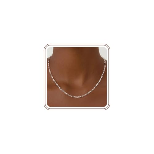BLThing S925 Sterling Silver Paperclip Chain Necklace for Women - 3mm Sterling Silver Paperclip Chain Necklace Thick Sturdy Colourfast Chain Necklaces Jewelery for Women 16 Inch