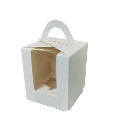 BHWONRZY Boite Cupcakes Boîtes à Cupcakes Simples avec Inserts de fenêtre, poignée for boîtes à Bonbons de Mariage 10 pièces BoîTe d'emballage en Carton pour Muffins, PâTisser(White)