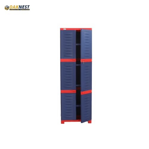 Image of Oaknest Supreme Fusion-03 Plastic Storage Cabinet | Compact & Multipurpose Storage Solution | Waterproof, Durable & Lightweight | Ideal for Home, Office & Garage | Red and Blue