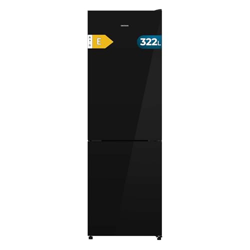 Cecotec Frigorífico Combi Total No Frost de 322L Bolero CoolMarket Combi 322i Black Glass E. Alto 185,5cm, 59,5cm de Ancho, Tecnología Multi Airflow, HumidityFlex HUB, LED Interior, Negro