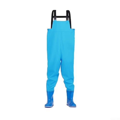 Vadeadores de pesca impermeables para jóvenes con botas integradas, pantalones de lluvia para niños que participan en la pesca y aventuras acuáticas al aire libre (28/29 azul)