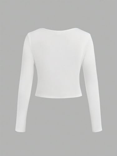 Floerns Girls 3 Piece Solid Ribbed Knit Square Neck Long Sleeve Tee Shirts Crop Tops4