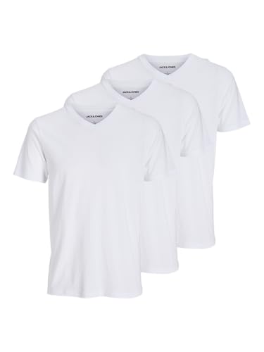 JACK & JONES Herren T-Shirt 3er-Pack – Einfarbig – V-Ausschnitt, Regular Fit – Baumwollmix, bequem & pflegeleicht – Größe: XXL – Farbe: Weiß – Ansicht 1