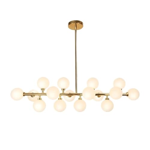 Suspension globe de verre blanc laiteux et laiton doré chic