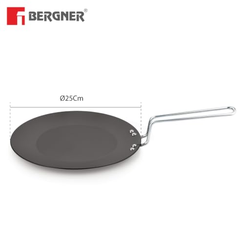 Image of BERGNER ArtisanForge Hard Anodised 25cm Roti Tawa, Sturdy Handle, Durable, Even Heat Distribution, 4.8mm Thickness, Metal Spoon Friendly, Paratha /Phulka /Chapati Tawa - Induction and Gas Stove Ready