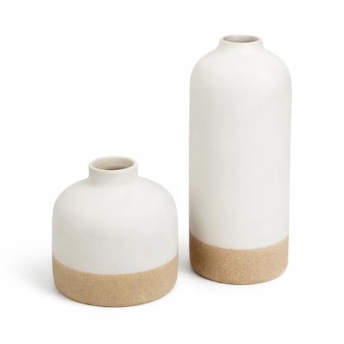 Image of SPHINX Decorative Ceramic Vase, Flower Vase, Pampas Grass Vase, Vase for Money Plant Live Plants, Centrepiece for Home, Office,Gifts - (Bottle Two Tone Set of 2 (5.5 & 9 Inch))