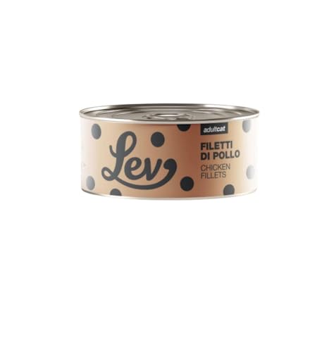 Lev - Peleles húmedos para gatos adultos y pollo, alimento complementario para gatos adultos de todos los tamaños y razas, sabor pollo | 12 latas de 140 gramos cada una.