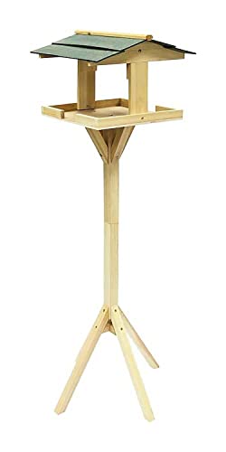 AAMEN Wooden Bird Bath For Garden, Natural Bird Table, Wild Bird Feeding Station Freestanding, Birds Seed Tray, Outdoor Table Garden Accessories, Weatherproof Bird Tables, (Natural)