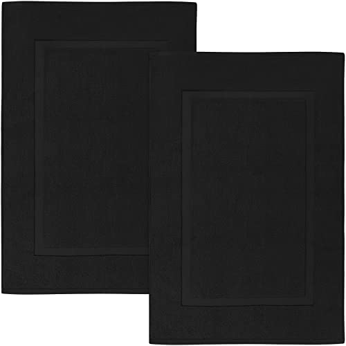Utopia Towels Cotton Banded Rug, Bath Mats, Not a Bathroom Rug, 21 by 34 Inches, 100% Ring Spun Cotton, Highly Absorbent Shower Bathroom Floor Mat, Black, 2 Pack
