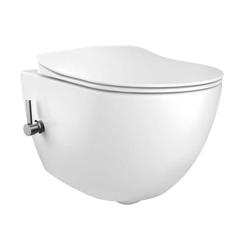Creavit Wall-Mounted Toilet Set White Rimless with Bidet Soft Close Toilet Seat and 3/6 L Frame Element Flush-Mounted Cistern Ceramic - Image 2