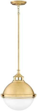 Hinkley Fletcher Two Light Stem Hung Pendant, Etched Opal Glass, Max. Height 49.5-in, Satin Brass