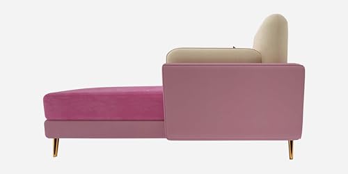 Image of Sixpine Luxury Dual Color Upholstery Lounger LHS Sofa in Premium Velvet | Solid Wood Structure | Sturdy Golden Legs | High Density Foam | Extra Comfort for Modern Living Room (Pink & Beige, 4 Seater)