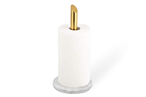 ROOMOXIE Marble paper towel holder stand angled golden steel rod with natural white marble base, paper towel holder countertop 13 inch - heavy duty weighted paper towel holder - Thumbnail 2
