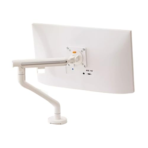 Soporte de monitor profesional único, brazo de montaje de escritorio con resorte mecánico totalmente ajustable con abrazadera/base de ojales, puede contener hasta 32 pulgadas, 19,8 lb, blanco