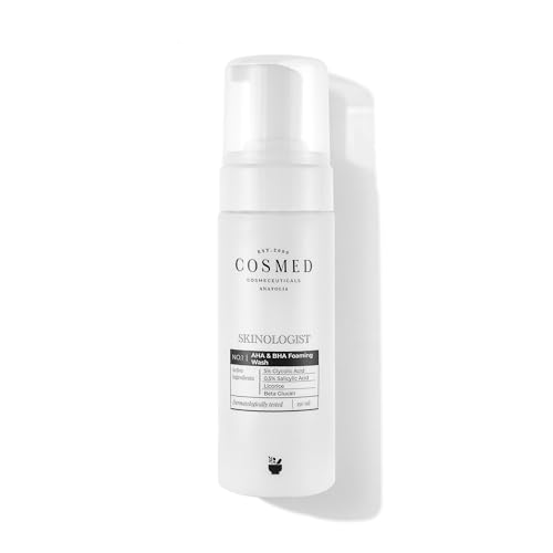 Cosmed AHA & BHA Foaming Cleanser – Espuma exfoliante para limpieza facial profunda de los poros para acné e impurezas – Con ácido glicólico, ácido salicílico – Dermatológicamente probado, 200 ml