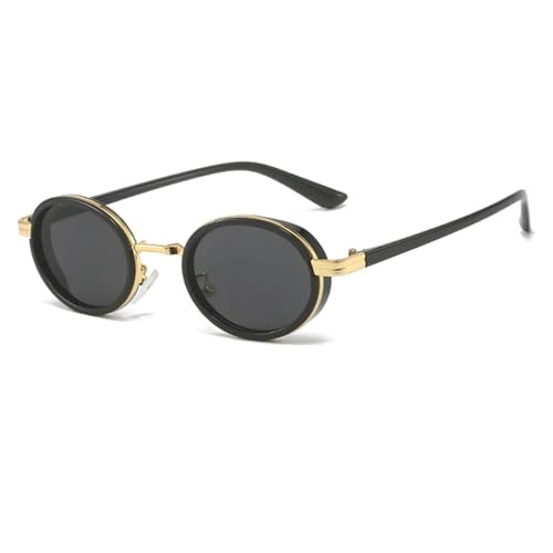 Lunettes de soleil ovales petite monture femme verres dégradés vintage noir or