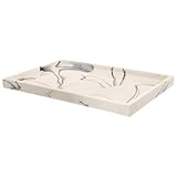 MALUGOGO Vassoio in Resina Effetto Marmo Bianco per Organizzare Prodotti da Bagno Superficie Liscia e Design Rettangolare Elegante per Balcone e Bagno