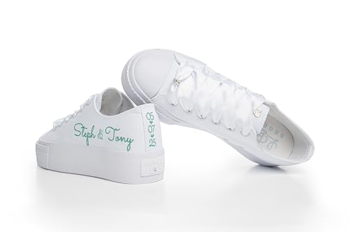 Personalized Monogrammed Sneakers for Brides, Customized Bridal Trainers, Wedding Day Footwear, Monogrammed Wedding Shoes, White2