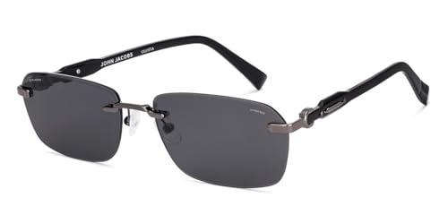 Image of John Jacobs | Gunmetal - Grey Solid | Full Rim Rectangular Stylish & Premium Sunglasses | Celestia | 100% UV Protected | Men & Women | Large | JJ S70260