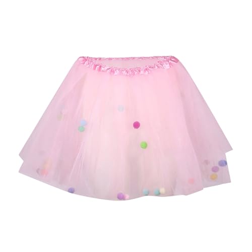 Tüllrock Weiß Elastisch Hohe Taille Kurz 50er Jahre Vintag Petticoat Tutu Karneval Ballett Kleid Unterrock Tüll Tütü Pompoms Rock (One Size)