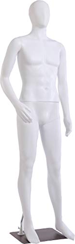 Eurohandisplay NMC-1W Mannequin de Vitrine Homme FC Blanc Mat Sans Visage, Bras et Tête Rotatif à 360° (NMC-1W Homme)