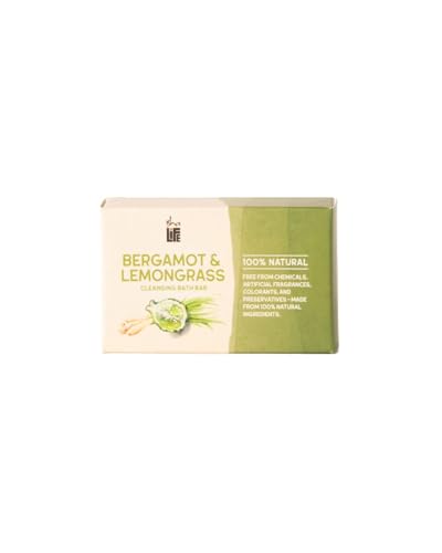 ISHA Natural Bath Soap Bar, 4 Varieties - Shea Butter & Honey, Mint Leaf & Barley Grass, Bergamot & Lemongrass, Lavender & Comfrey, 100% Natural Ingredients (Bergamot & Lemongrass)