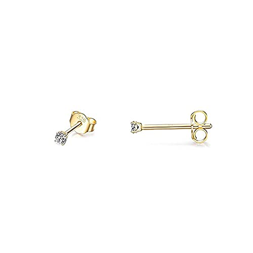 SNORSO Boucles d'oreilles Femme Argent 925, Clous d'oreilles Plaqué Or Avec Zircone Cubique 3mm Rondes pour Femme Fille